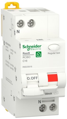 Автомат дифференциального тока АВДТ Schneider Electric Resi9 2п 16А 30мА 6кА C тип AC фото Автомат дифференциального тока АВДТ Schneider Electric Resi9 2п 16А 30мА 6кА C тип AC картинка